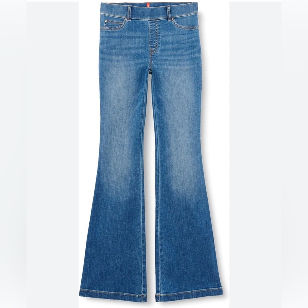 SPANX Flare Classic Light Blue Wide Leg Jeans High Rise Pull On Retro Inspired